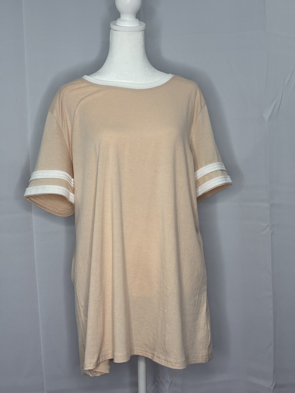 Women’s XL Blush Peach Oversized Tunic Top Short Sleeve Varsity Stripe